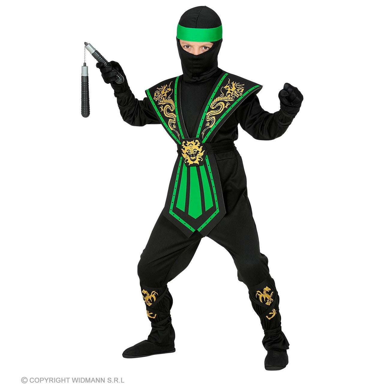 Op deze afbeelding zie je een Kostuums, van het merk Widmann. Gevreesde Draken Ninja Groen Kind Jongen Kostuum