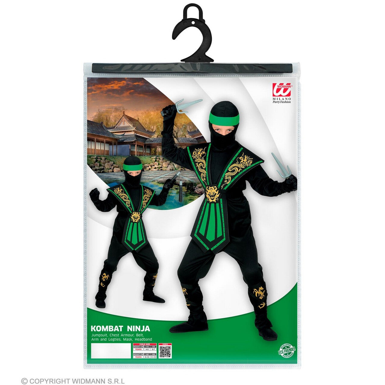 Op deze afbeelding zie je een Kostuums, van het merk Widmann. Gevreesde Draken Ninja Groen Kind Jongen Kostuum