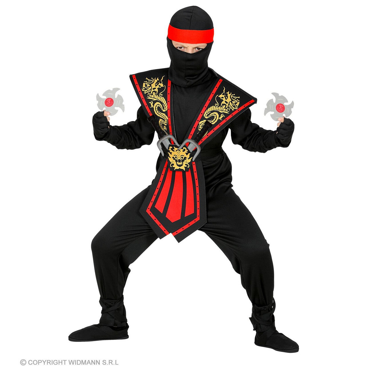 Op deze afbeelding zie je een Kostuums, van het merk Widmann. Vurige Draken Ninja Met Wapens Kind Jongen Kostuum