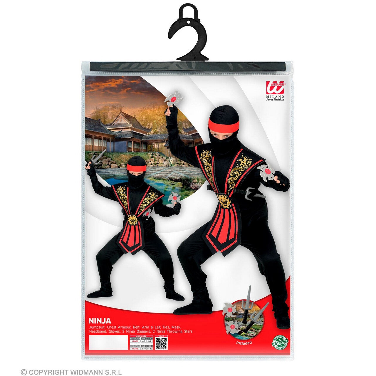 Op deze afbeelding zie je een Kostuums, van het merk Widmann. Vurige Draken Ninja Met Wapens Kind Jongen Kostuum