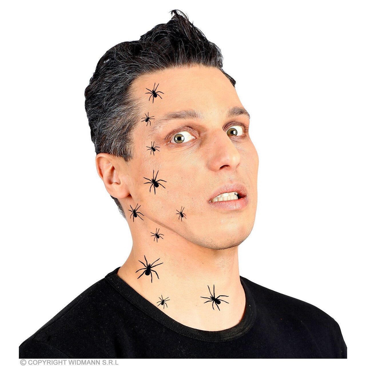 Op deze afbeelding zie je een Accessoires, van het merk Widmann. Zwarte Weduwe Spinnen Tattoo Met 32 Spinnen