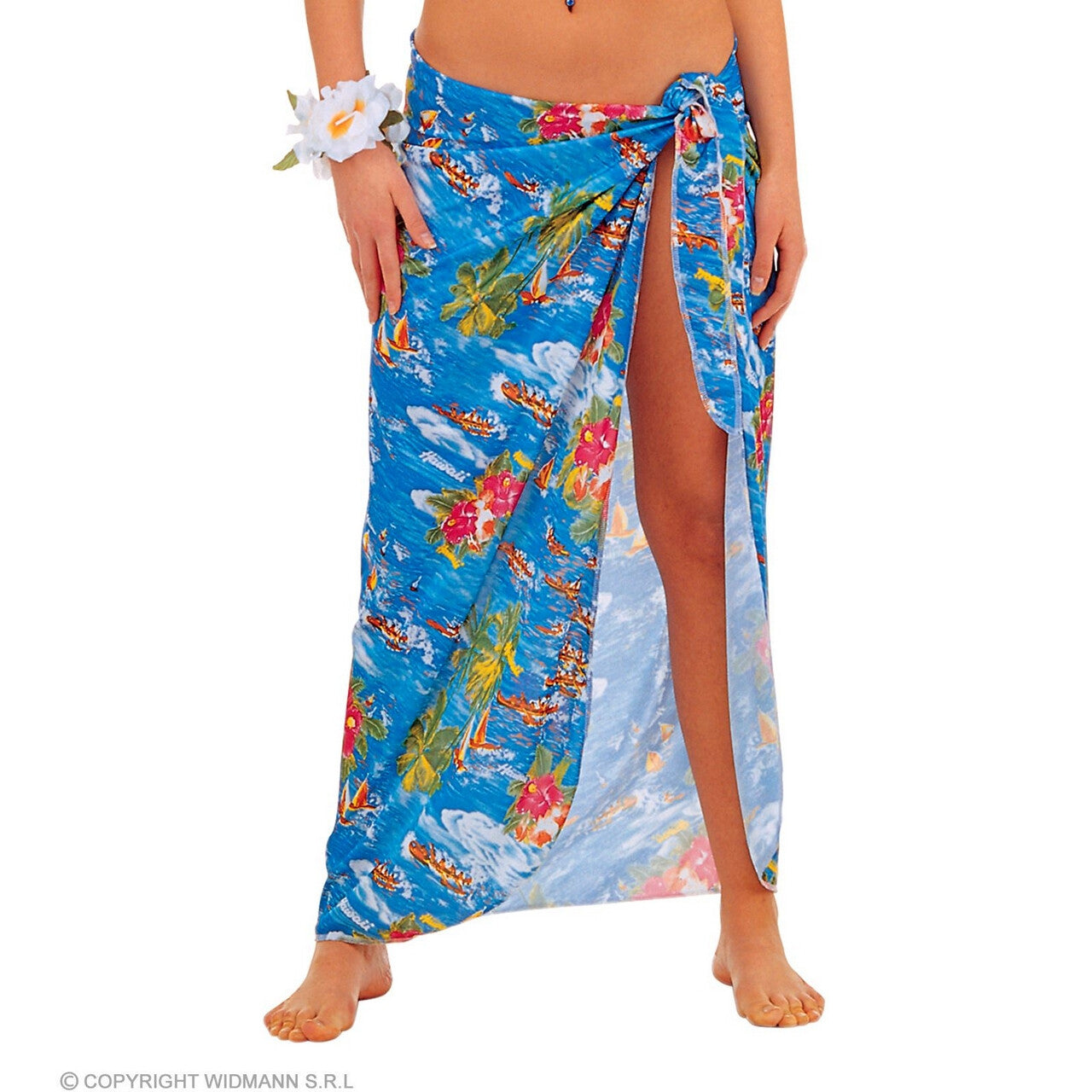 Op deze afbeelding zie je een Kostuums, van het merk Widmann. Omslagdoek Hawaii Beach Style Blauw Vrouw