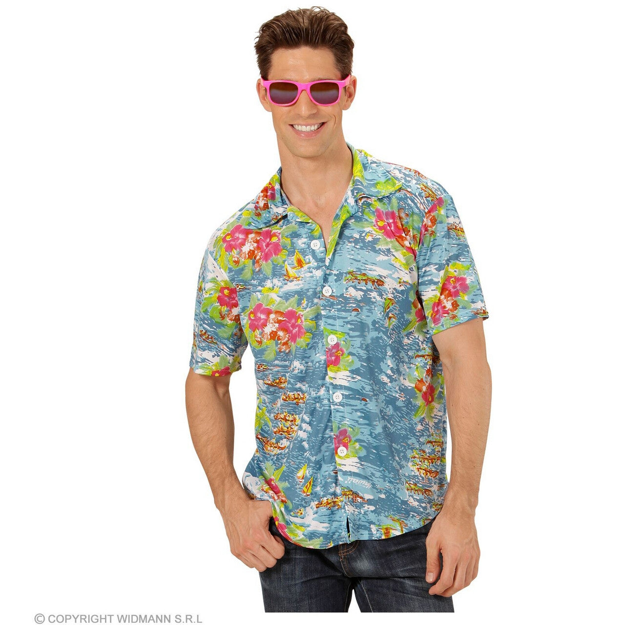 Op deze afbeelding zie je een Kostuums, van het merk Widmann. Hawaii Shirt Ocean Island Blauw Man