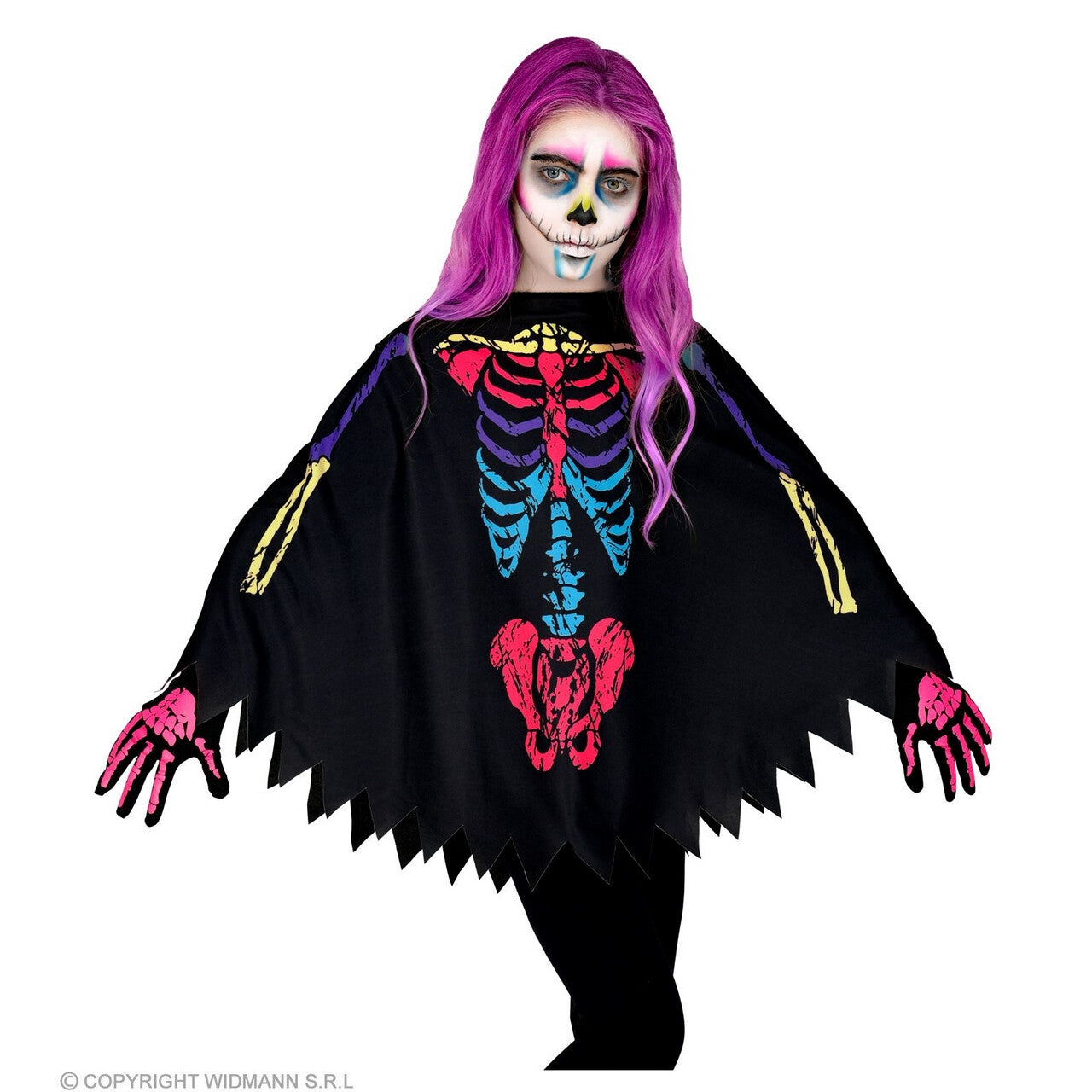 Op deze afbeelding zie je een Kostuums, van het merk Widmann. Warmbloedig Skelet Poncho Kind Kind