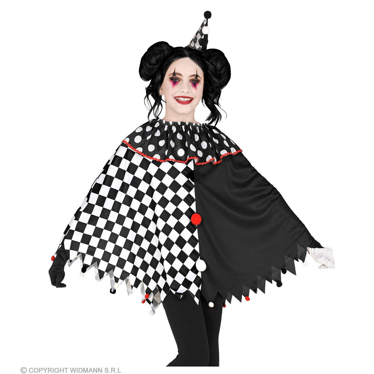 Op deze afbeelding zie je een Kostuums, van het merk Widmann. Harlekijn Zwart Wit Poncho Kind Kind
