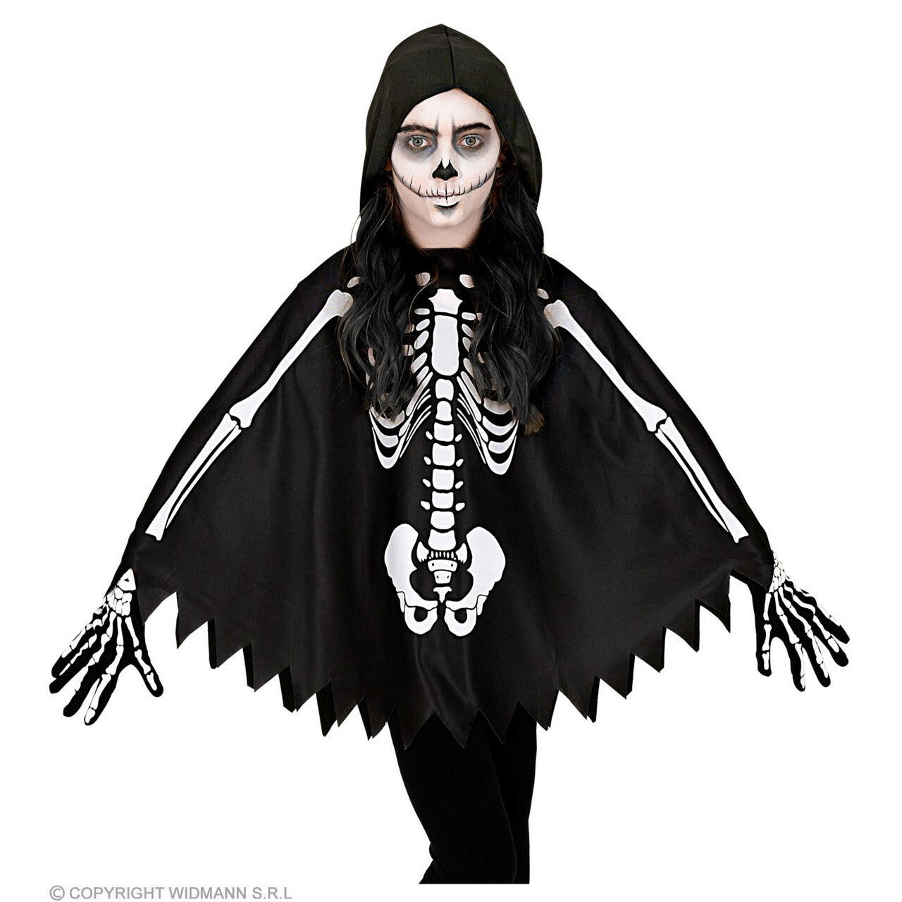 Op deze afbeelding zie je een Kostuums, van het merk Widmann. Scotty Skelettie Poncho Kind Kind