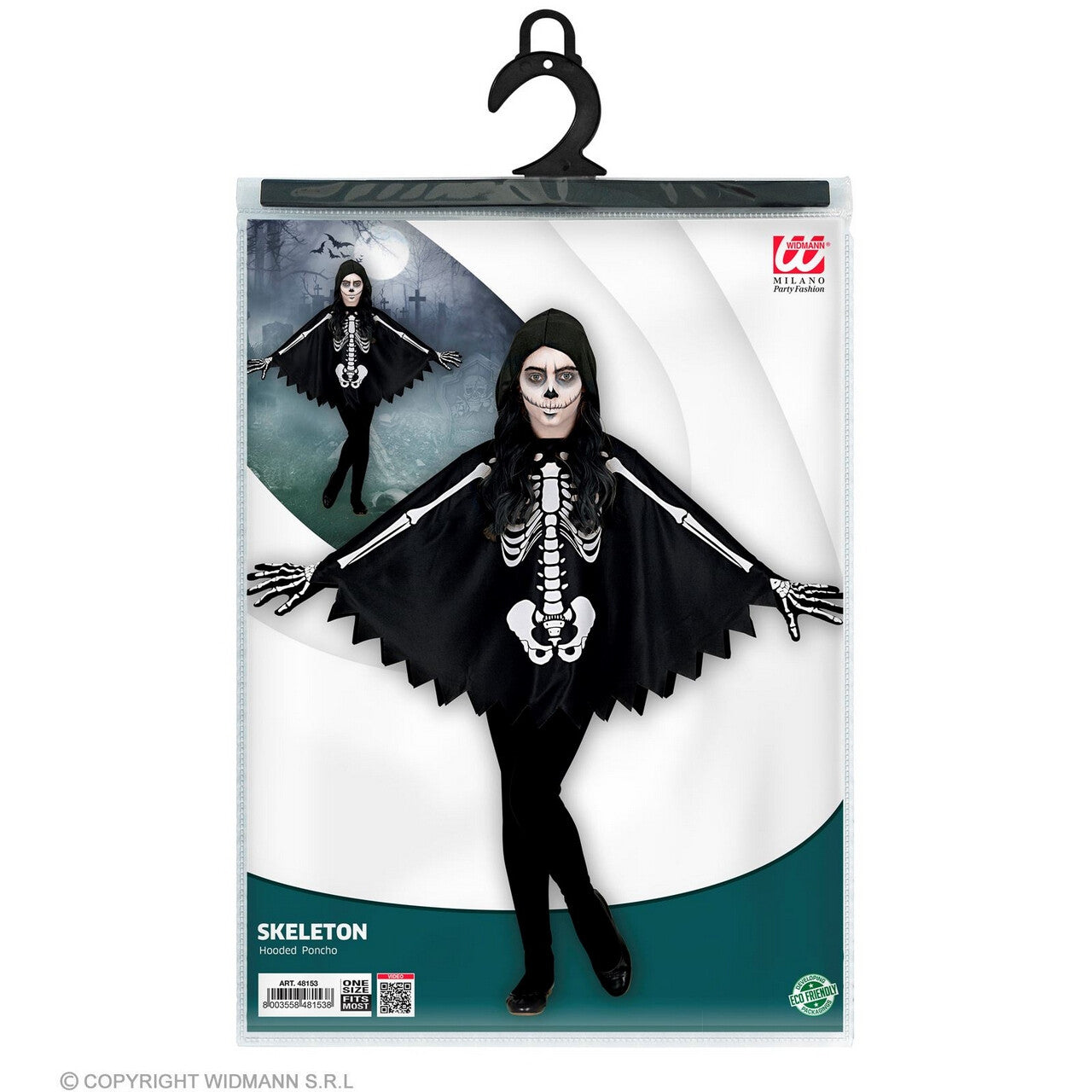 Op deze afbeelding zie je een Kostuums, van het merk Widmann. Scotty Skelettie Poncho Kind Kind