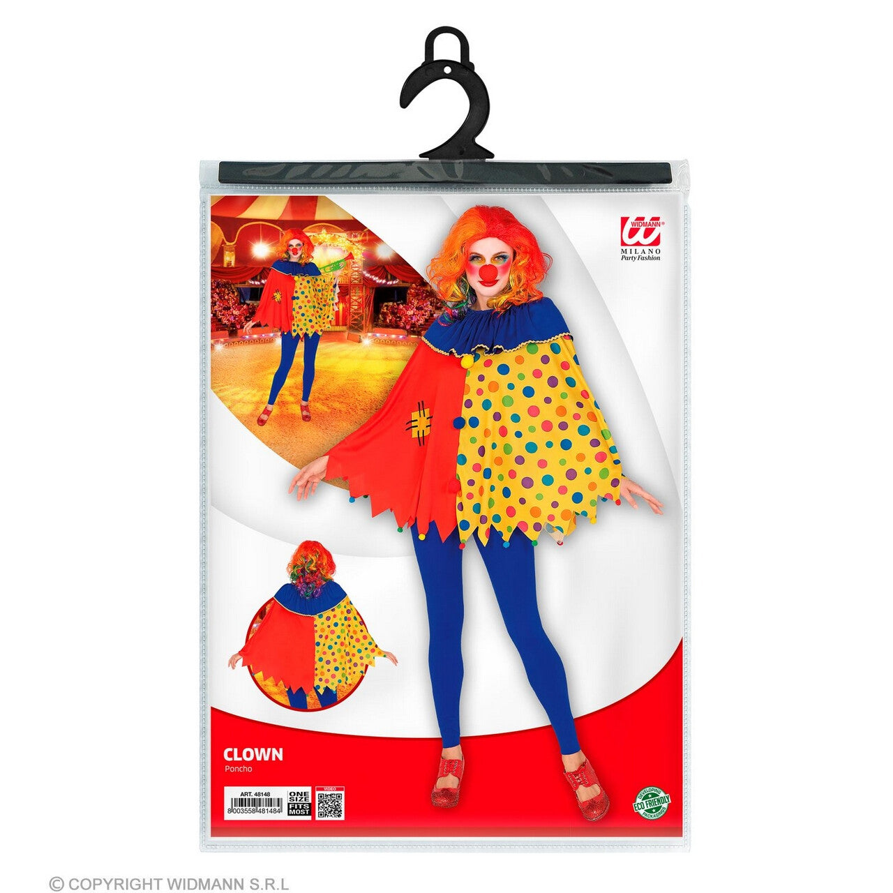 Op deze afbeelding zie je een Kostuums, van het merk Widmann. Pi Pa Poncho Clown