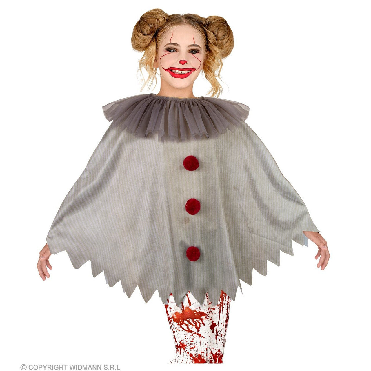 Op deze afbeelding zie je een Kostuums, van het merk Widmann. Horror Clown Wijze Penny Poncho Kind Kind