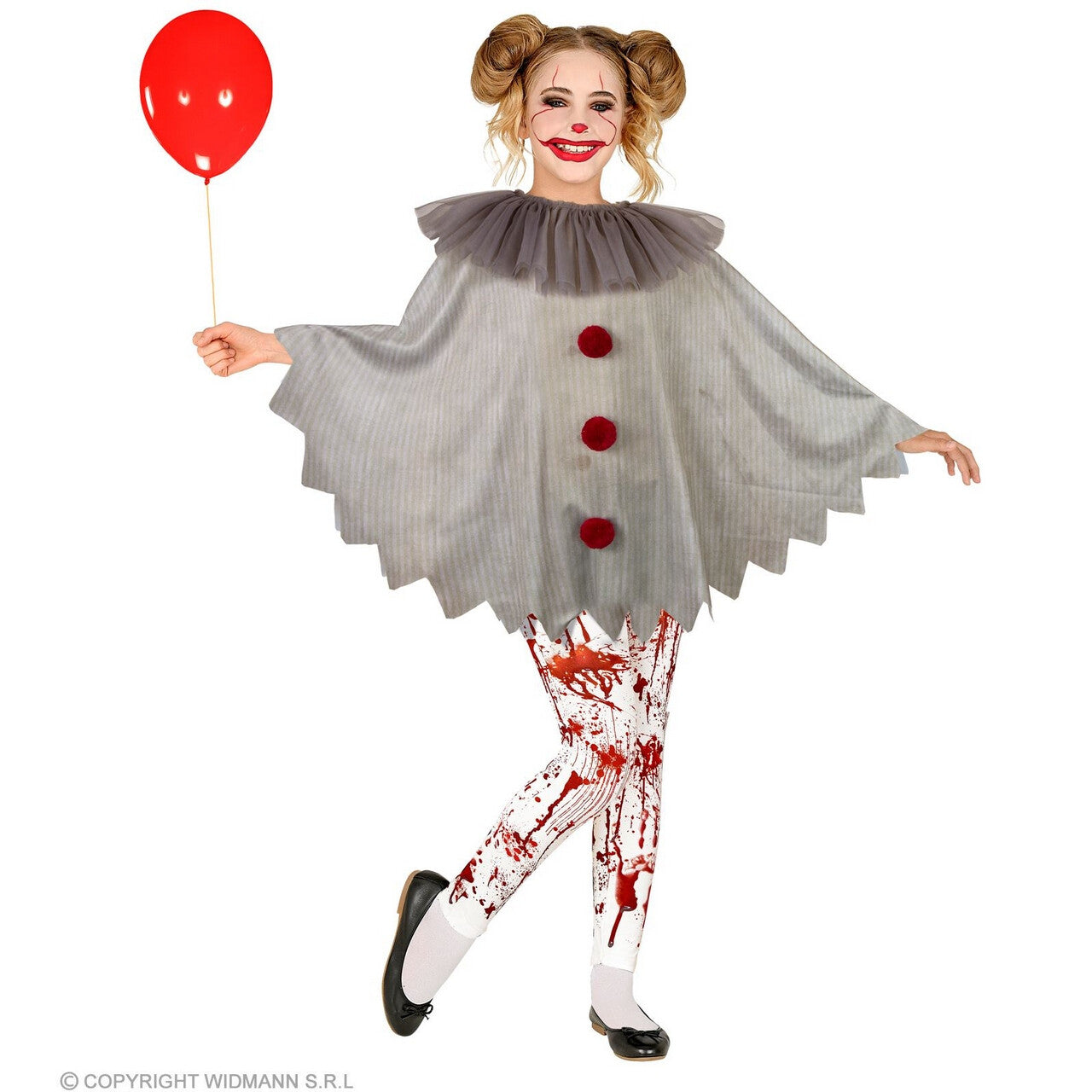 Op deze afbeelding zie je een Kostuums, van het merk Widmann. Horror Clown Wijze Penny Poncho Kind Kind