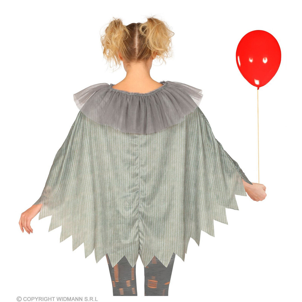 Op deze afbeelding zie je een Kostuums, van het merk Widmann. Horror Clown Penny Wijs Poncho