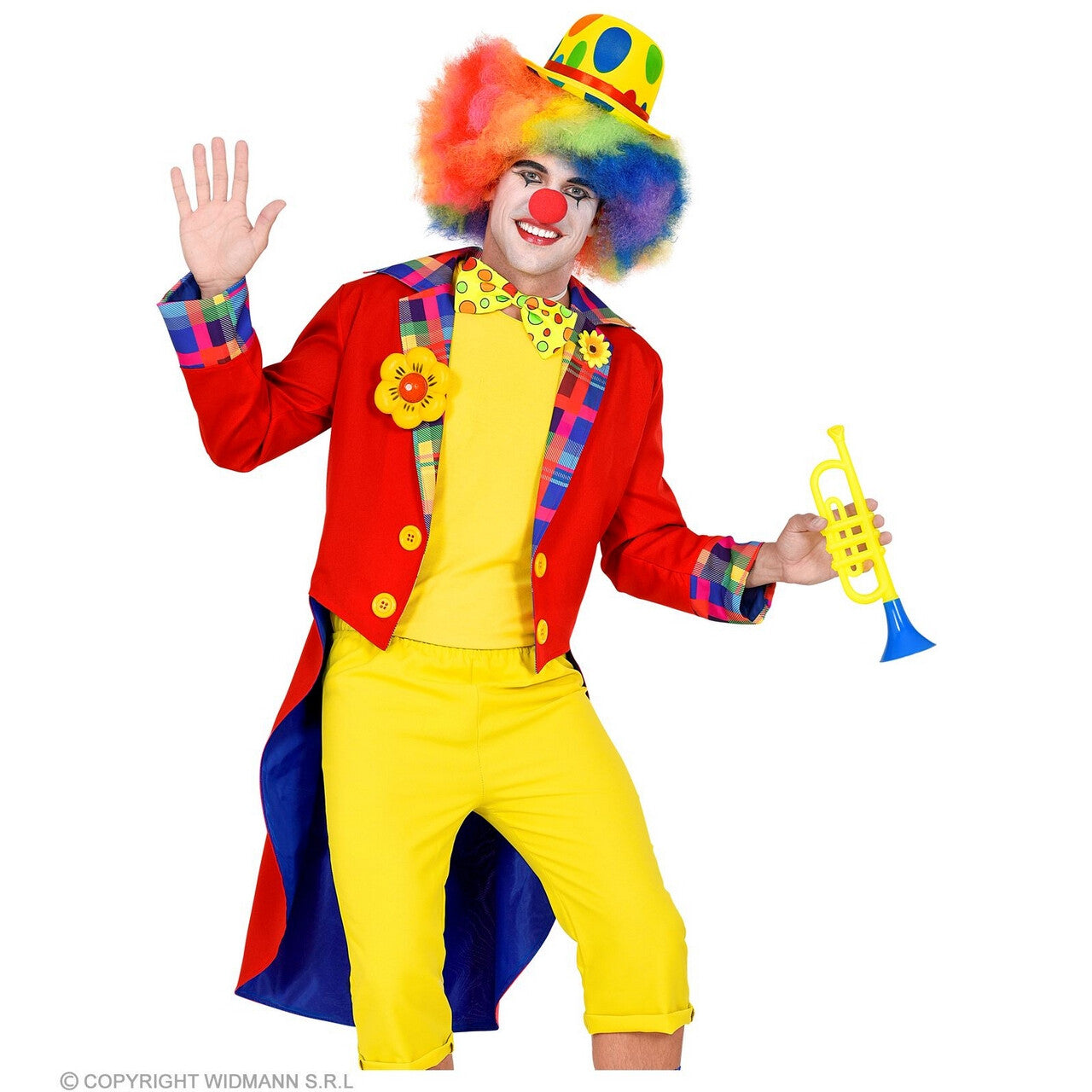 Op deze afbeelding zie je een Kostuums, van het merk Widmann. Jas Met Een Lach Clown Slipjas Rood Man