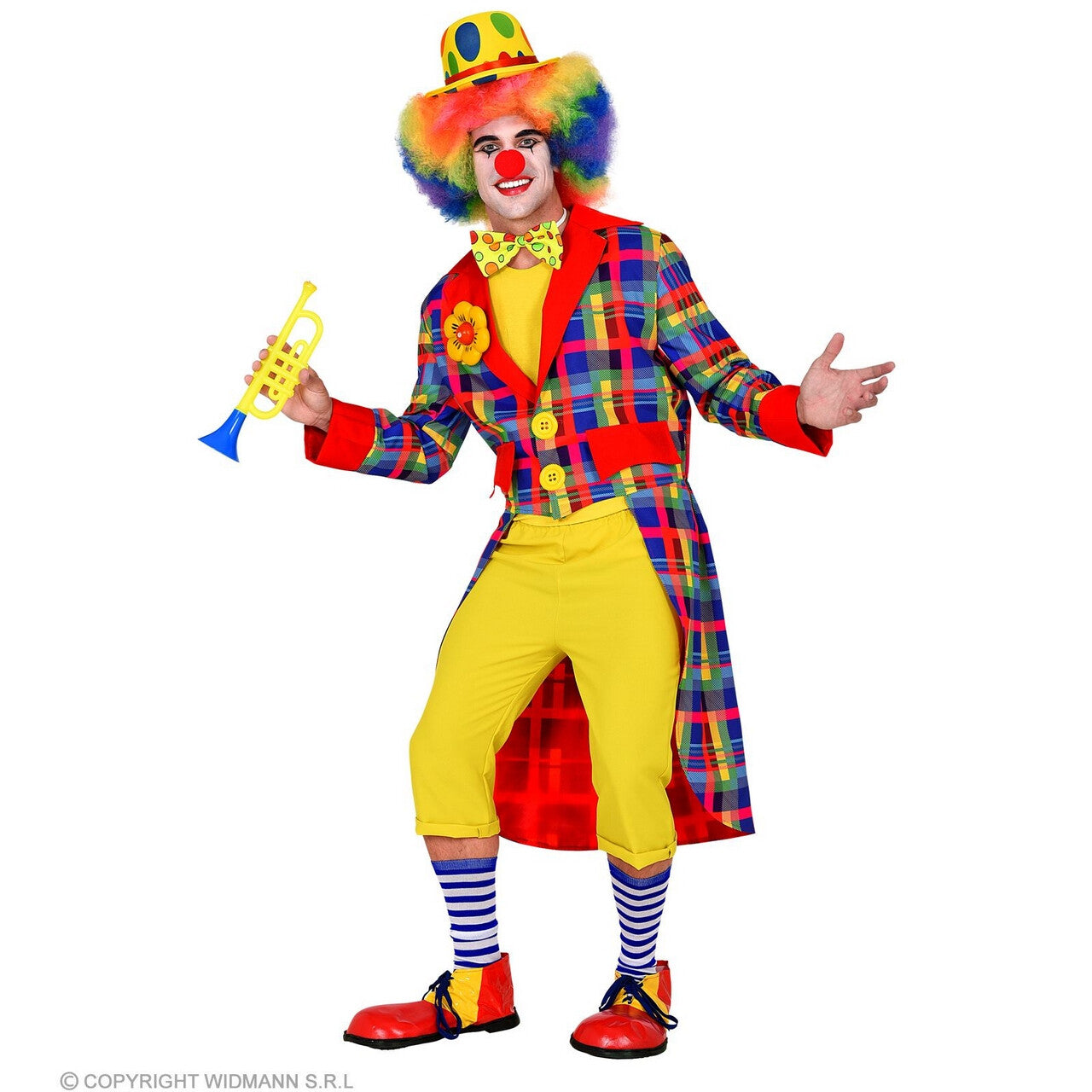 Op deze afbeelding zie je een Kostuums, van het merk Widmann. Kleurenkanon Opa Jan Clown Slipjas Man