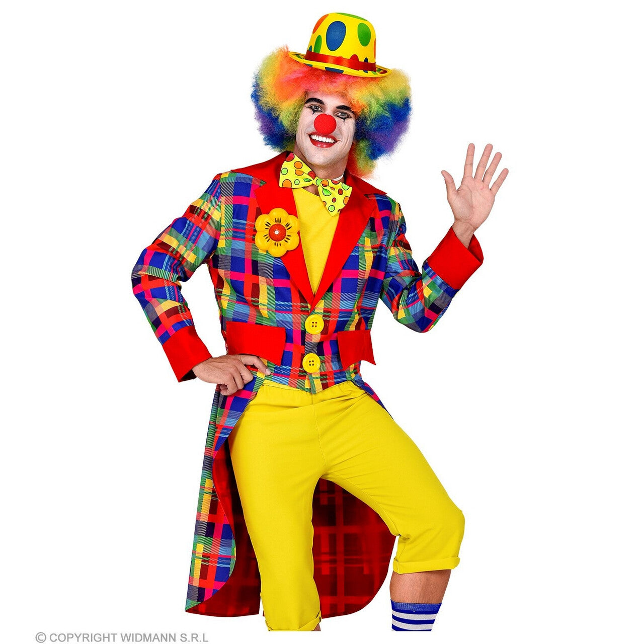 Op deze afbeelding zie je een Kostuums, van het merk Widmann. Kleurenkanon Opa Jan Clown Slipjas Man