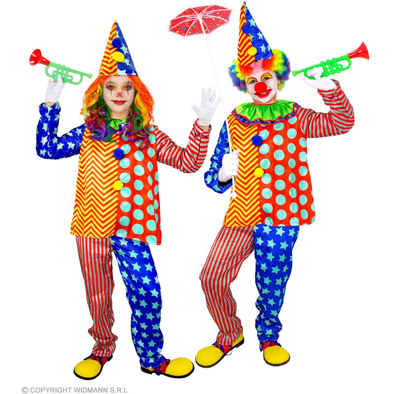 Op deze afbeelding zie je een Kostuums, van het merk Widmann. Ben De Vrolijkste Clown Kind Kind Kostuum