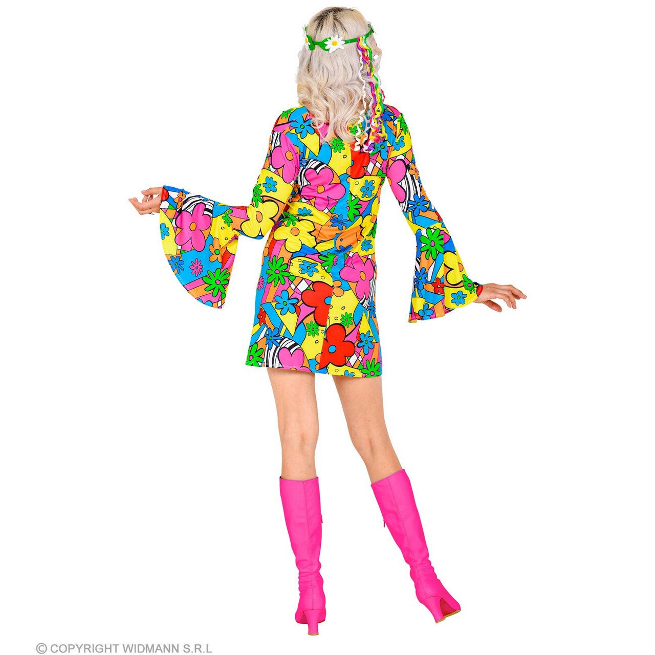 Op deze afbeelding zie je een Kostuums, van het merk Widmann. Flora Bora Seventies Hippie Vrouw Kostuum
