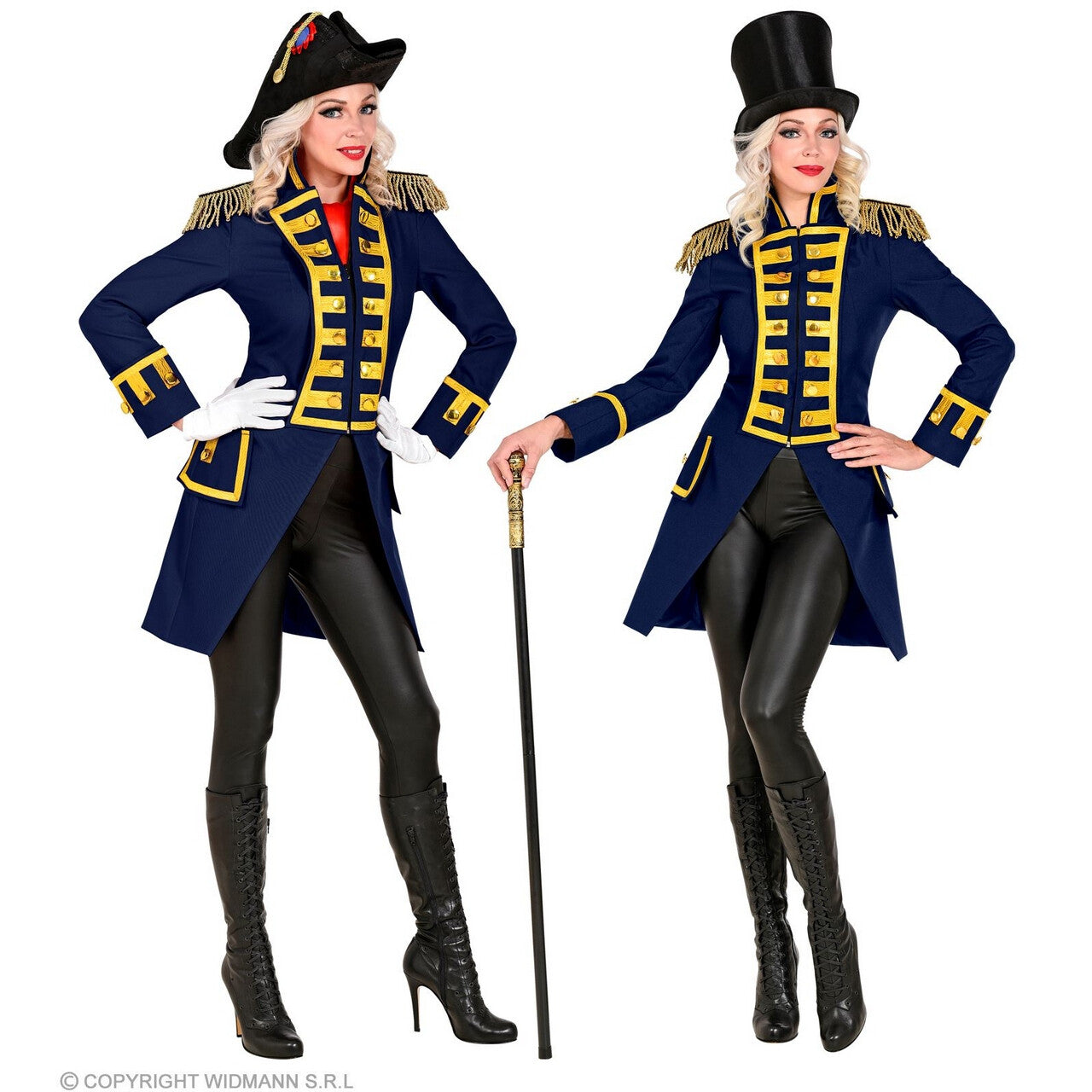 Op deze afbeelding zie je een Kostuums, van het merk Widmann. Franse Parade Jas Blauw Vrouw