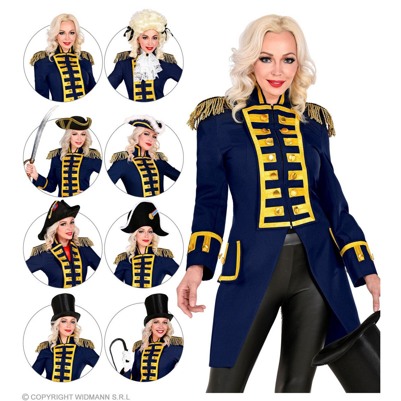 Op deze afbeelding zie je een Kostuums, van het merk Widmann. Franse Parade Jas Blauw Vrouw