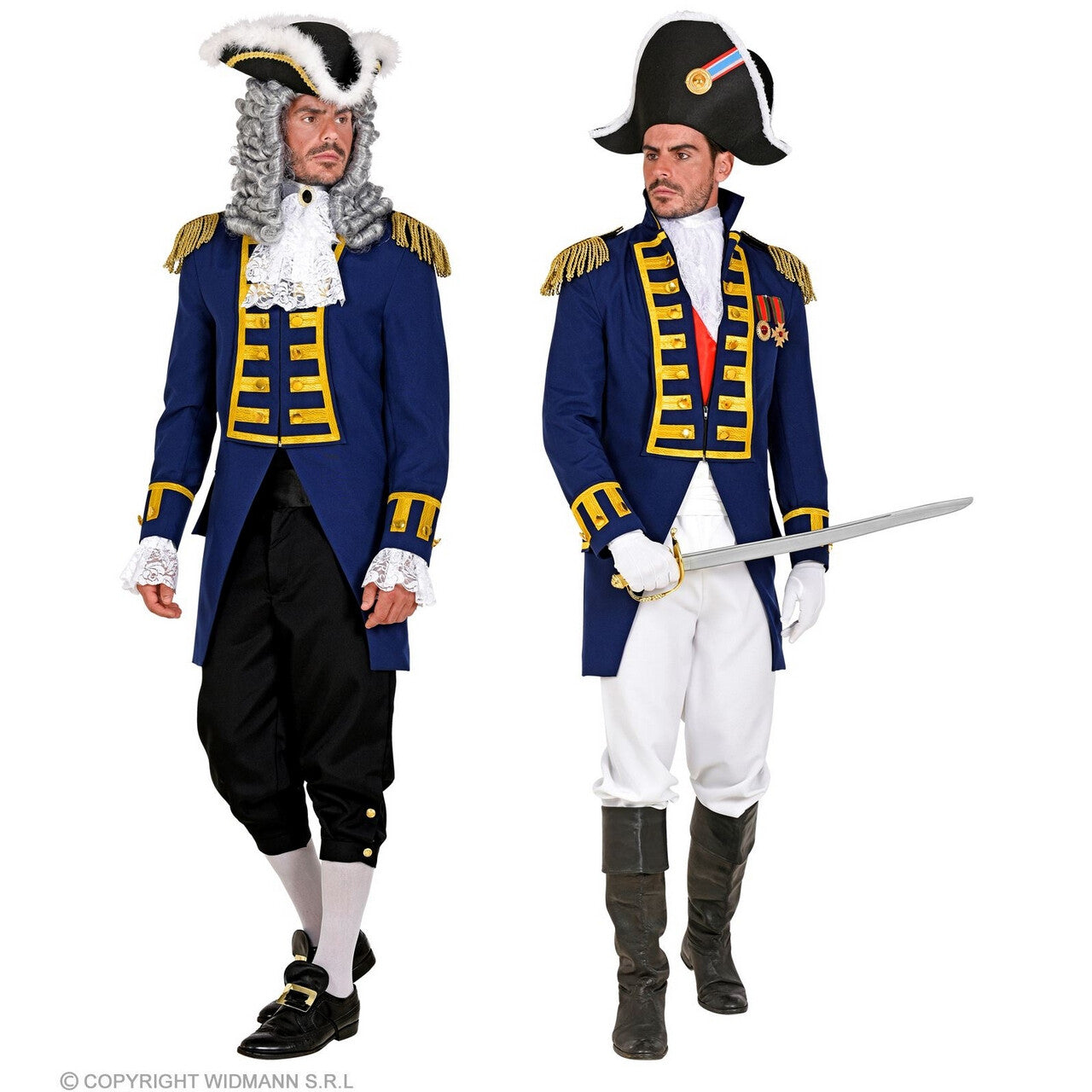 Op deze afbeelding zie je een Kostuums, van het merk Widmann. Deftige Franse Parade Jas Blauw Man