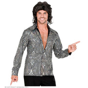 Op deze afbeelding zie je een Kostuums, van het merk Widmann. 70s Verblindend Schitterend Disco Shirt Zilver Man