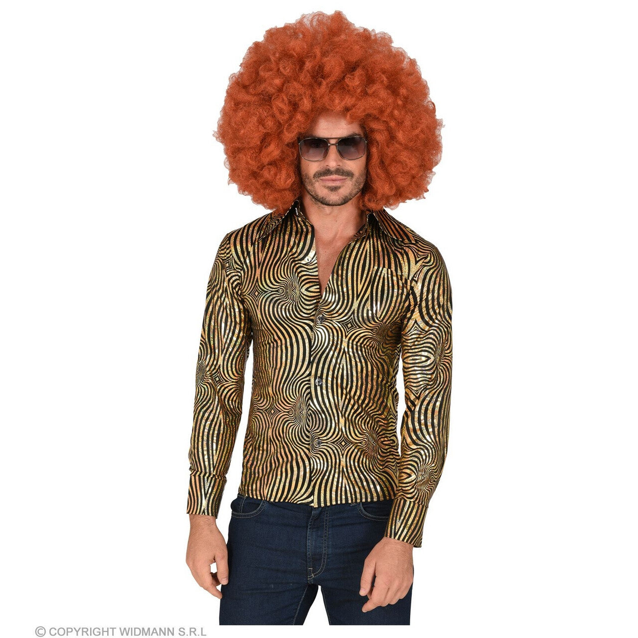 Op deze afbeelding zie je een Kostuums, van het merk Widmann. 70s Gouden Exotische Joe Disco Man