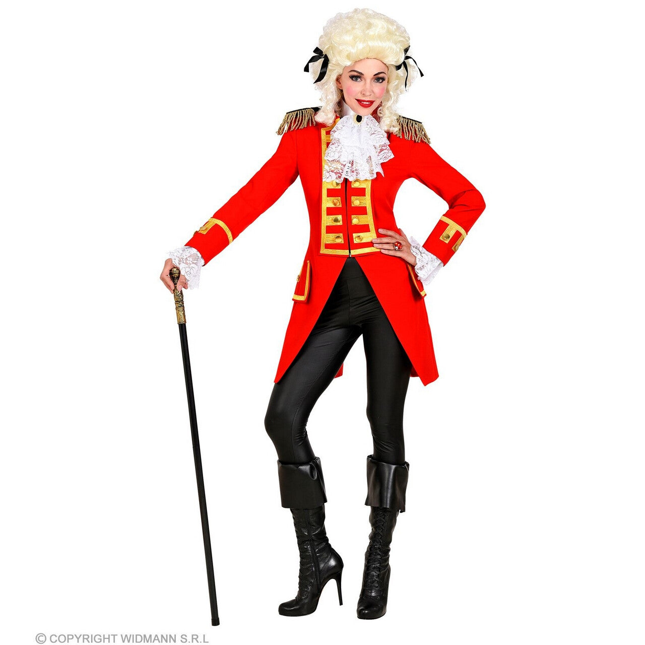Op deze afbeelding zie je een Kostuums, van het merk Widmann. Statige Franse Parade Jas Rood Vrouw