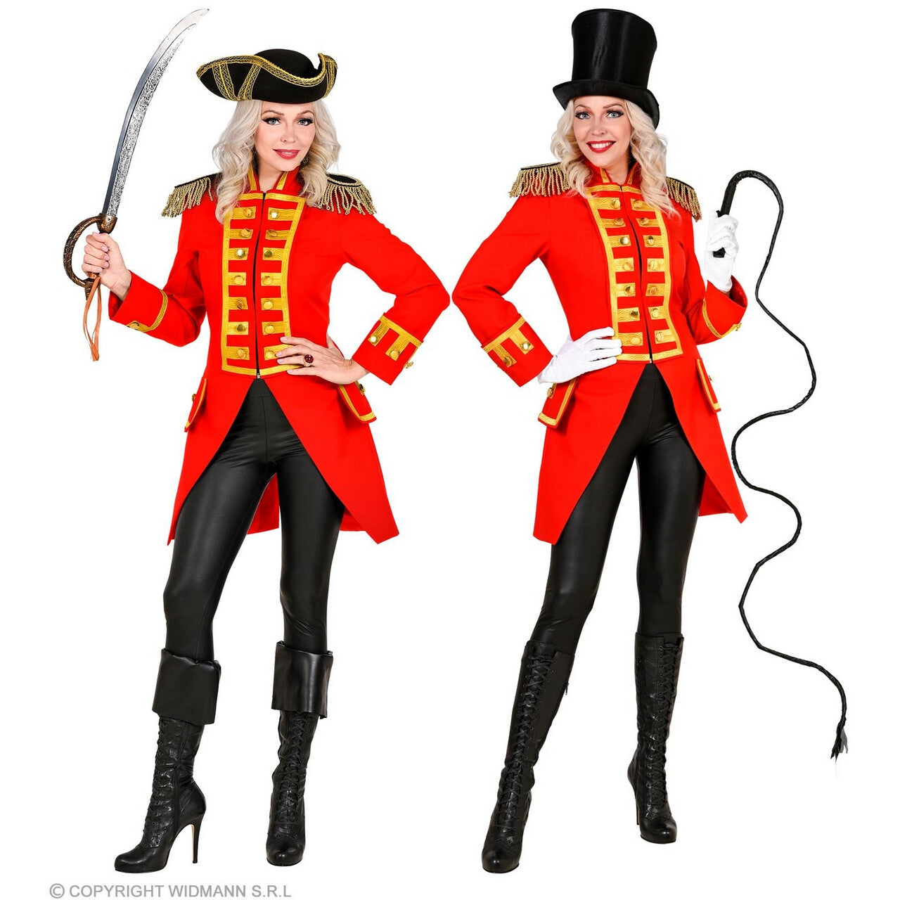 Op deze afbeelding zie je een Kostuums, van het merk Widmann. Statige Franse Parade Jas Rood Vrouw
