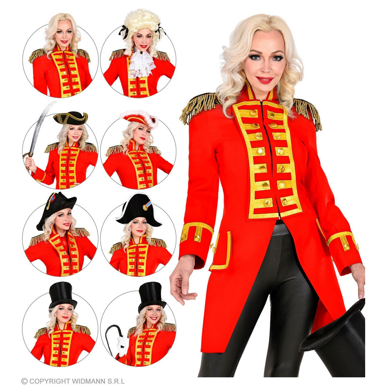 Op deze afbeelding zie je een Kostuums, van het merk Widmann. Statige Franse Parade Jas Rood Vrouw