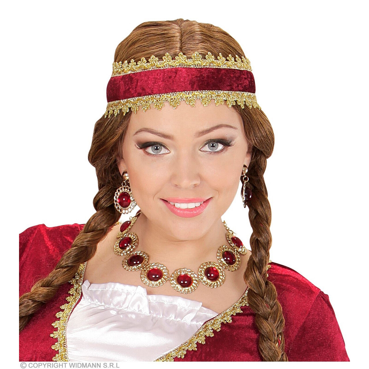 Op deze afbeelding zie je een Accessoires, van het merk Widmann. Sieraden Set Koningin Rood En Goud