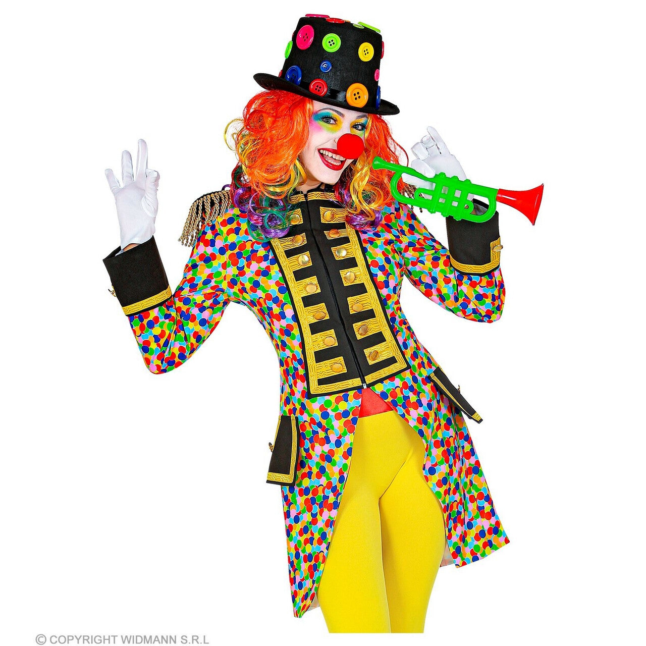 Op deze afbeelding zie je een Kostuums, van het merk Widmann. Confetti Boost Clown Slipjas Vrouw