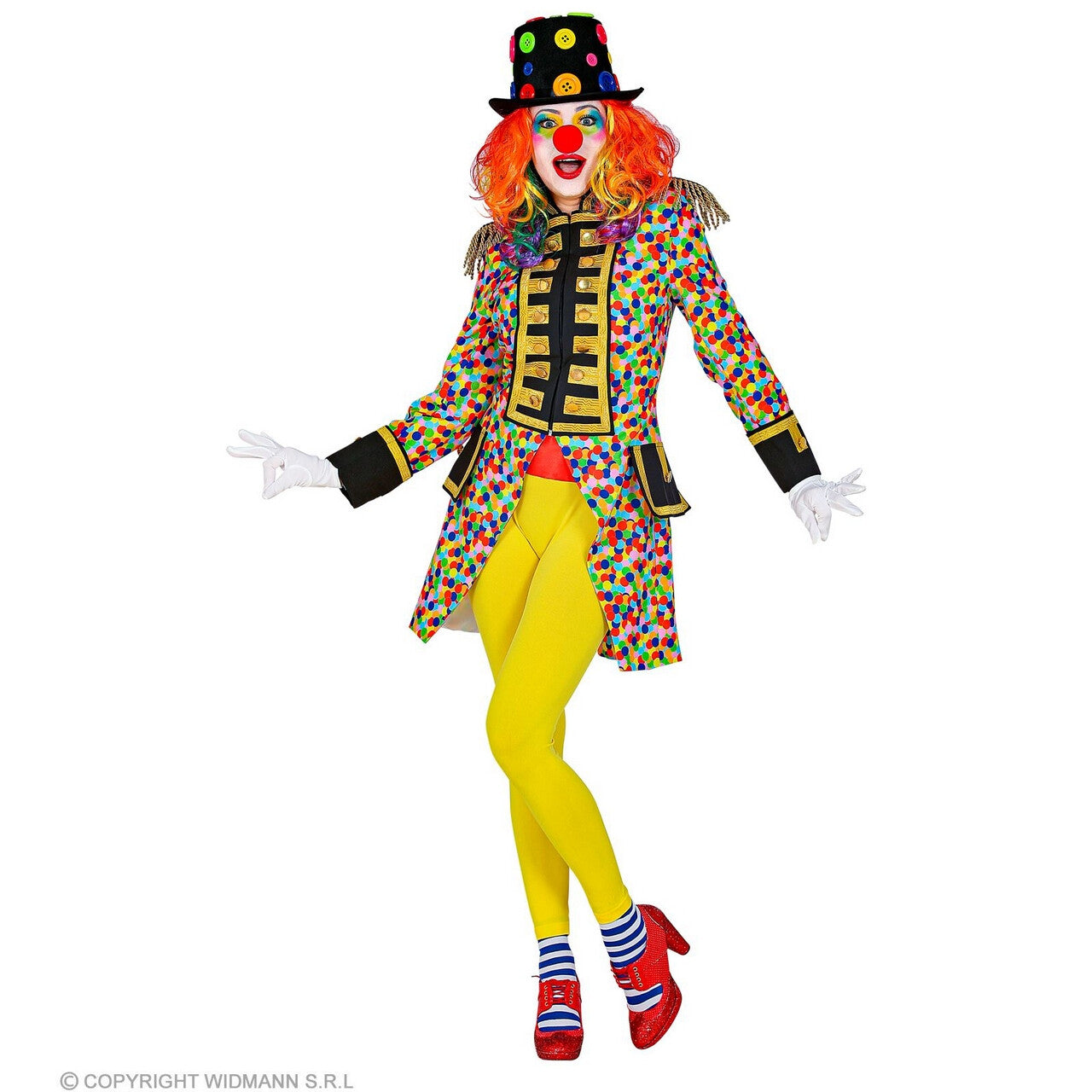 Op deze afbeelding zie je een Kostuums, van het merk Widmann. Confetti Boost Clown Slipjas Vrouw