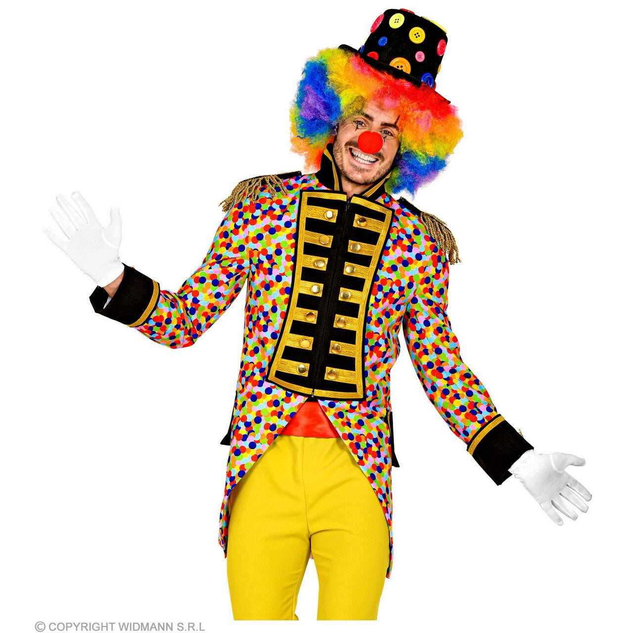 Op deze afbeelding zie je een Kostuums, van het merk Widmann. Confetti Feest Clown Slipjas Man