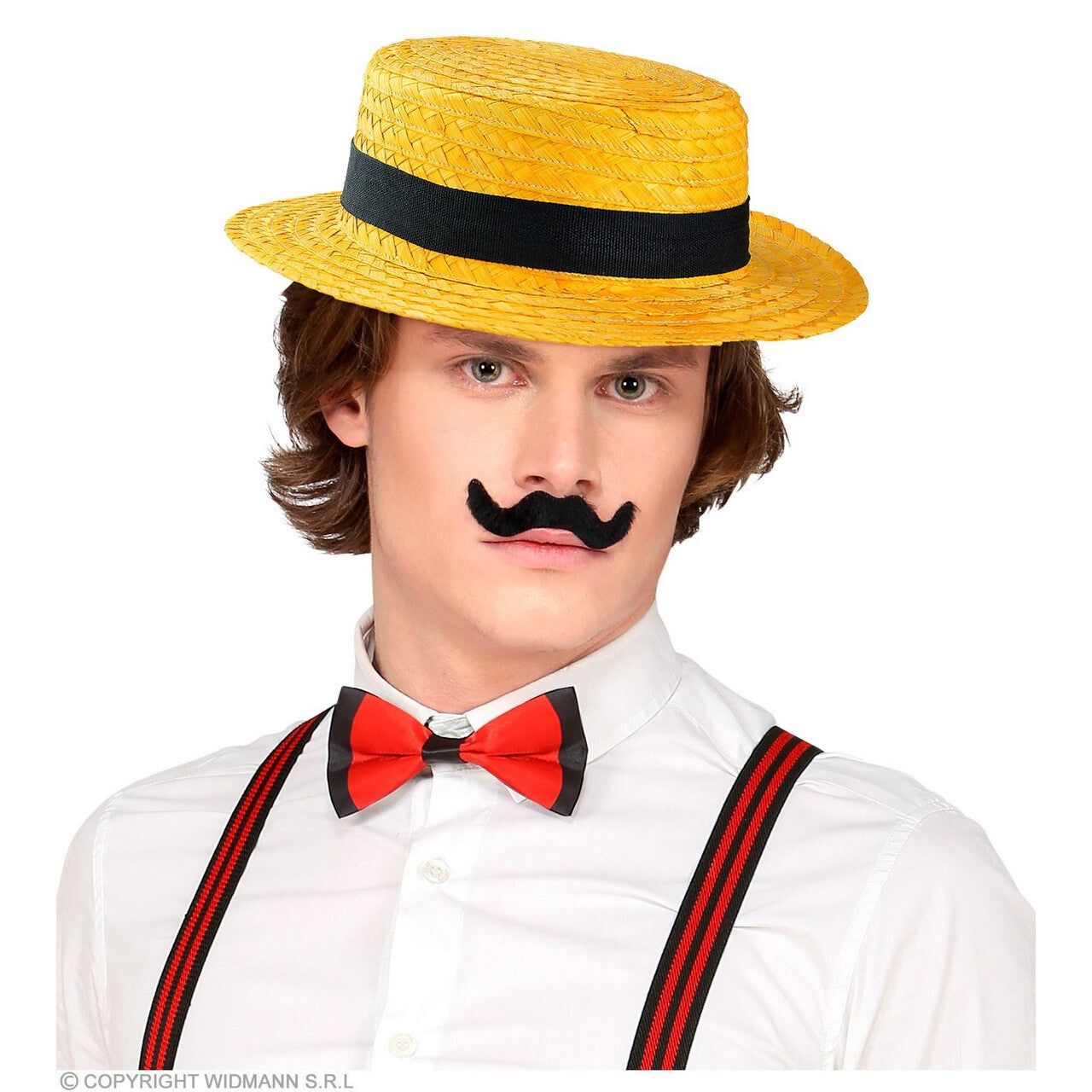 Op deze afbeelding zie je een Accessoires, van het merk Widmann. Luxe Chevalier Hoed Geel Met Zwarte Band