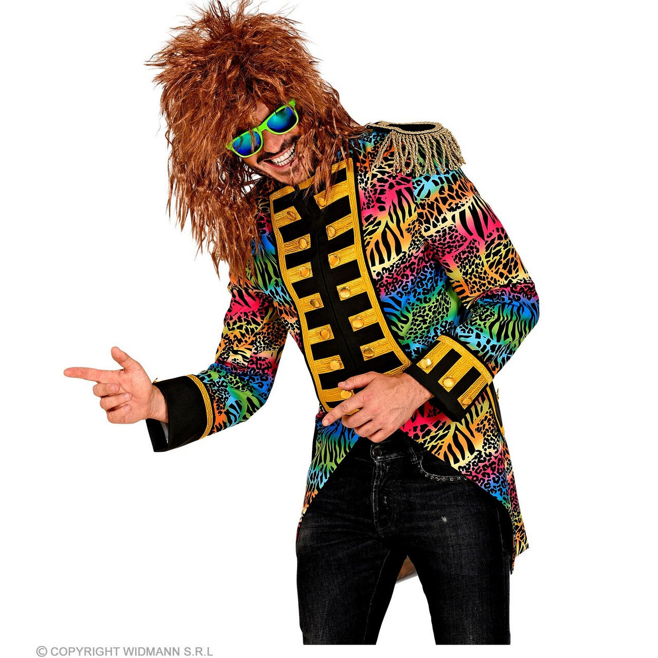 Op deze afbeelding zie je een Kostuums, van het merk Widmann. Wilde Rockers Parade Slipjas Dierenprint Man