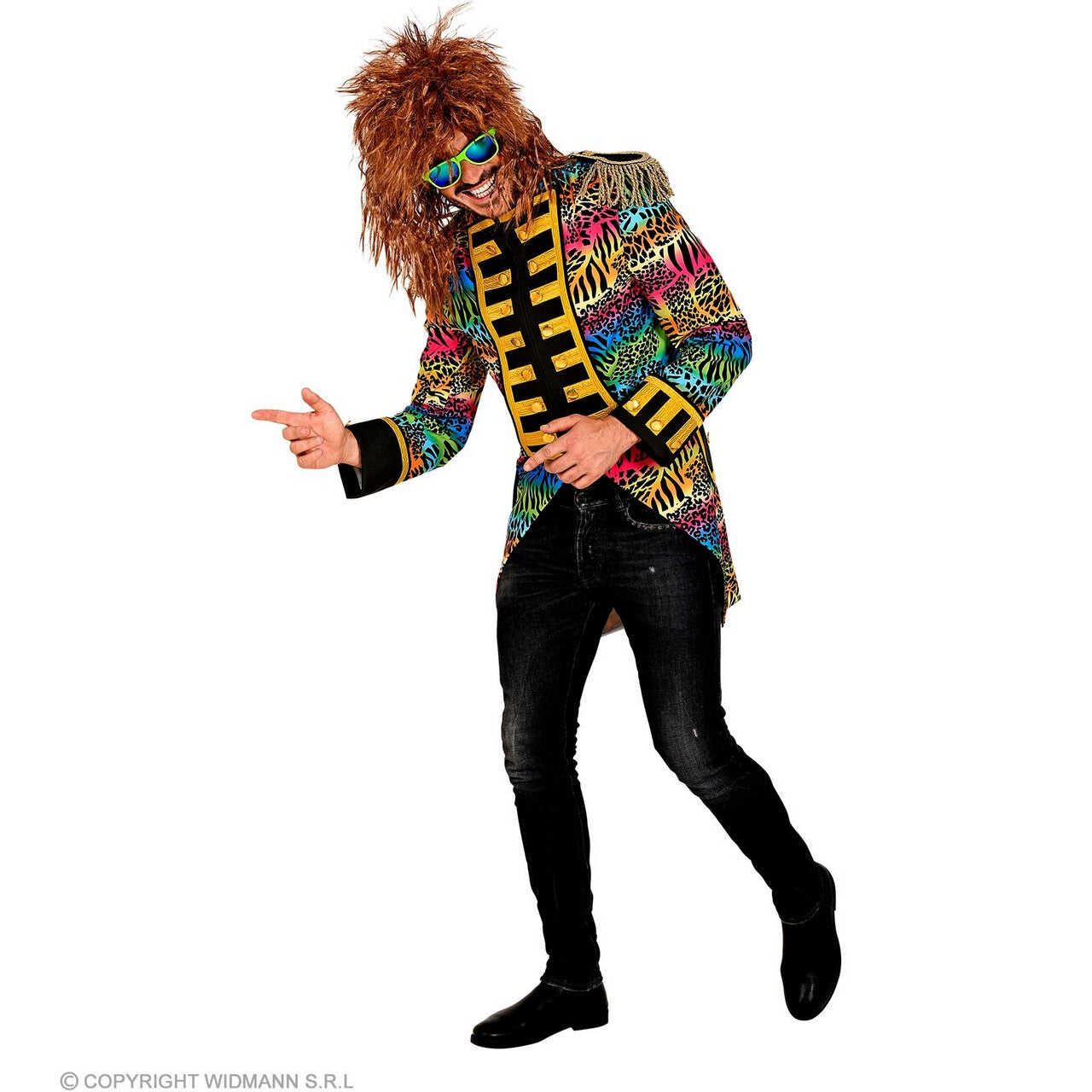 Op deze afbeelding zie je een Kostuums, van het merk Widmann. Wilde Rockers Parade Slipjas Dierenprint Man
