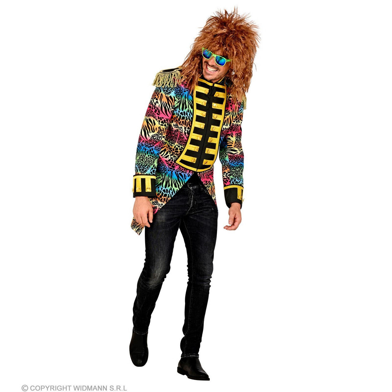 Op deze afbeelding zie je een Kostuums, van het merk Widmann. Wilde Rockers Parade Slipjas Dierenprint Man