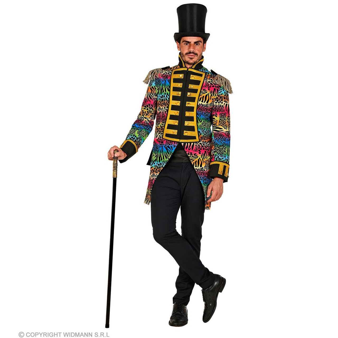 Op deze afbeelding zie je een Kostuums, van het merk Widmann. Wilde Rockers Parade Slipjas Dierenprint Man