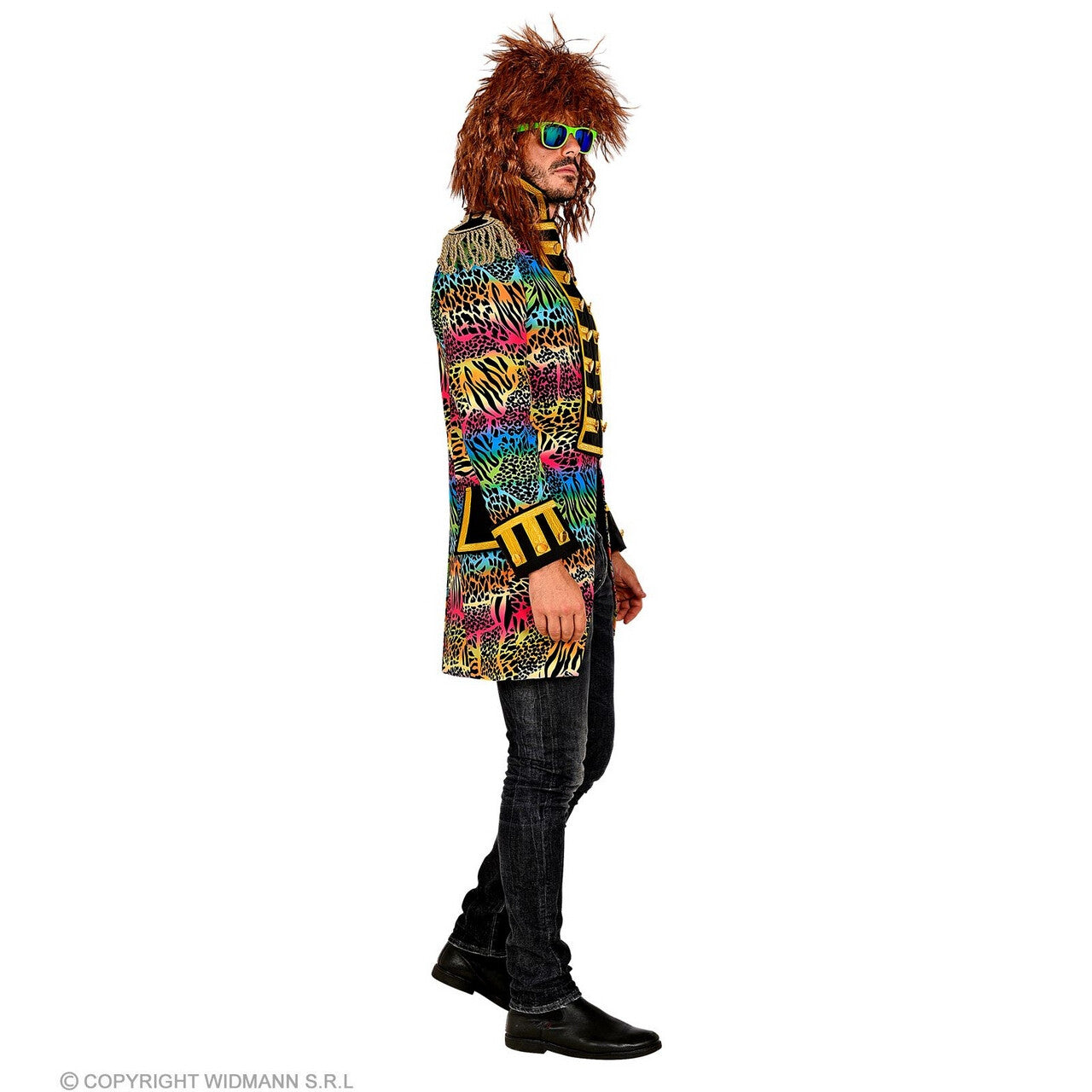 Op deze afbeelding zie je een Kostuums, van het merk Widmann. Wilde Rockers Parade Slipjas Dierenprint Man