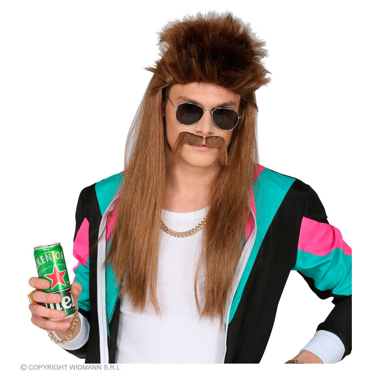 Op deze afbeelding zie je een Accessoires, van het merk Widmann. Pruik New Kids Redneck Met Snor