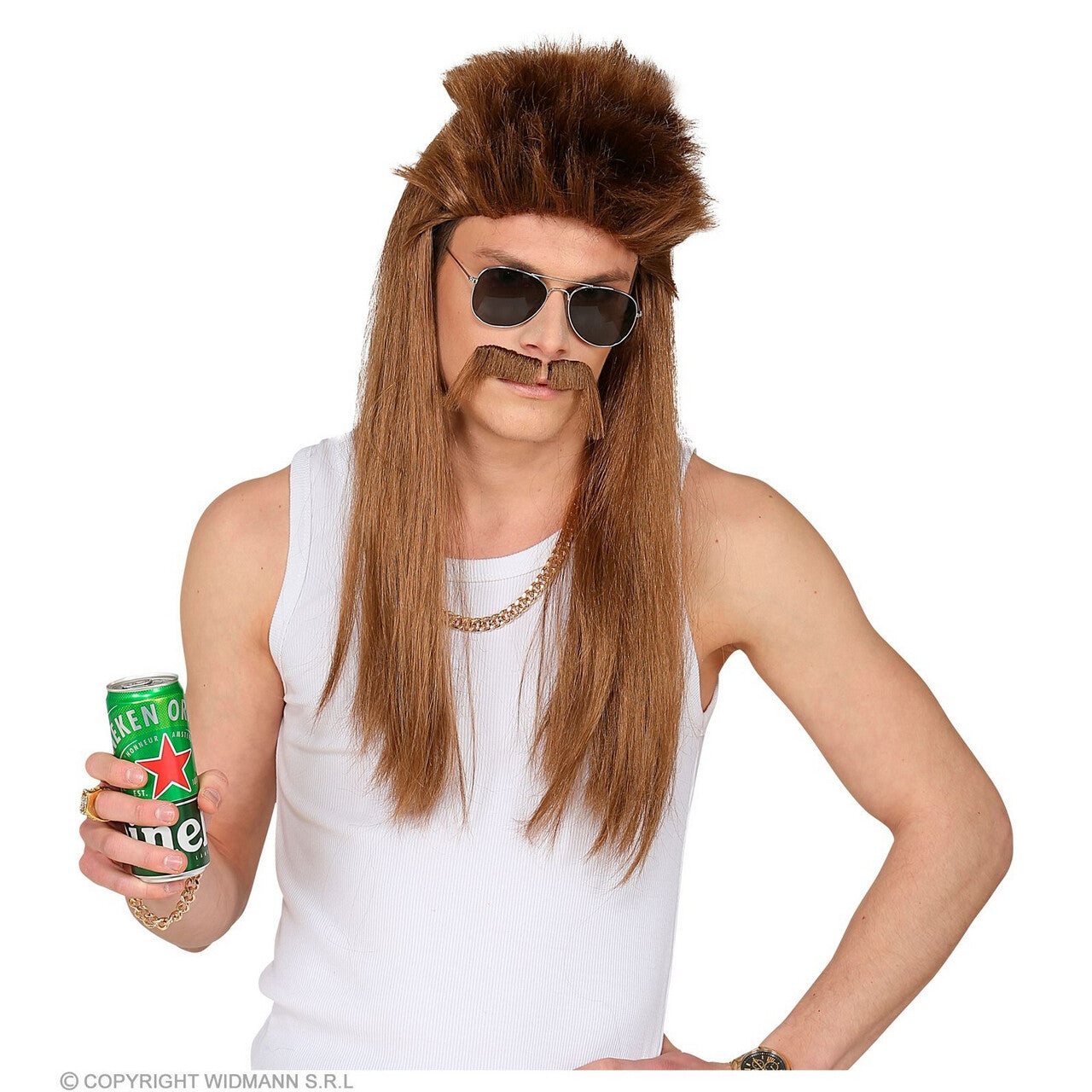 Op deze afbeelding zie je een Accessoires, van het merk Widmann. Pruik New Kids Redneck Met Snor