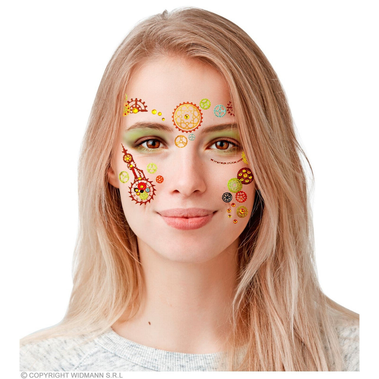 Op deze afbeelding zie je een Decoratie, van het merk Widmann. Gezichtsdecoratie Face Art Gekleurde Glitter Steampunk