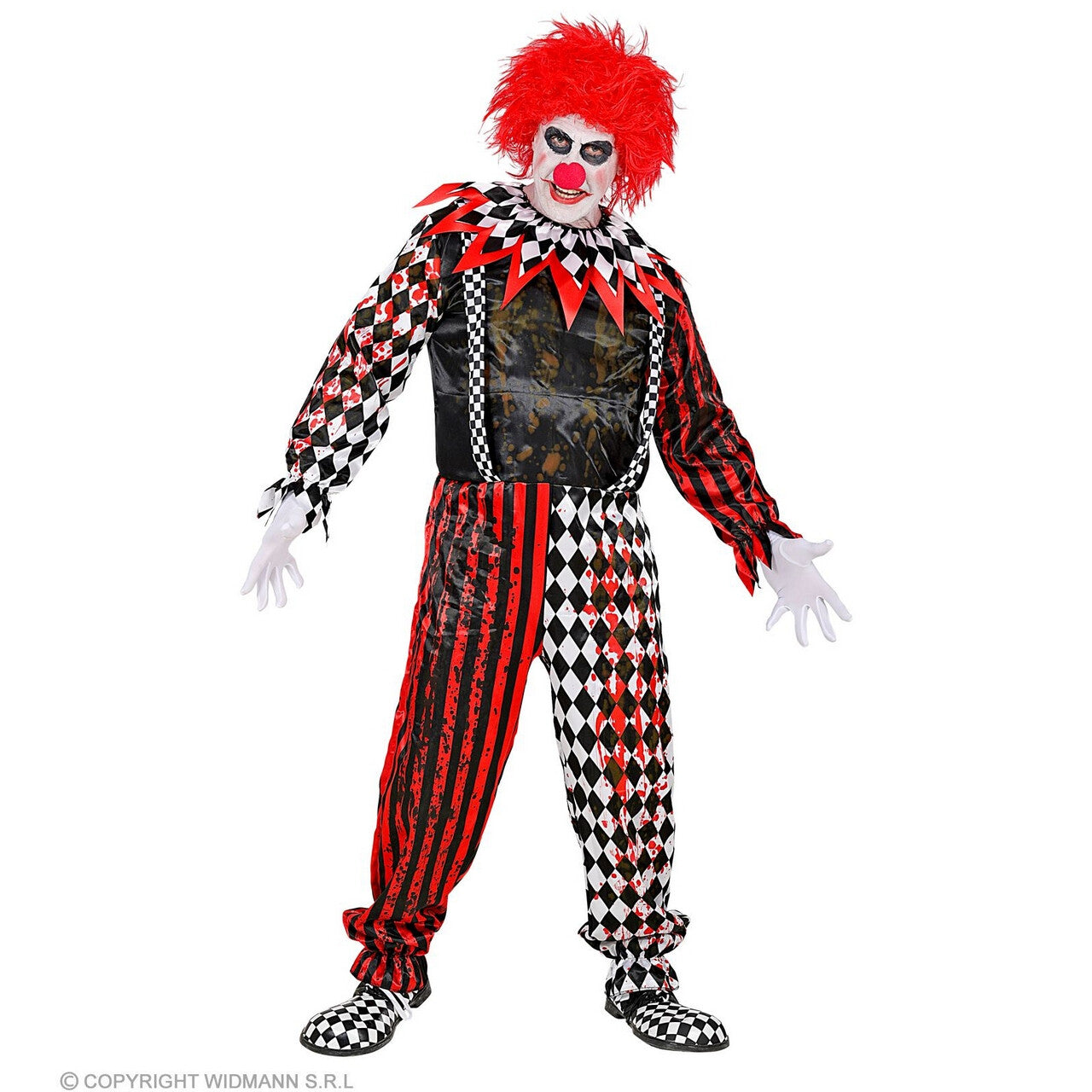 Op deze afbeelding zie je een Kostuums, van het merk Widmann. Moordende Horrorclown Man Kostuum