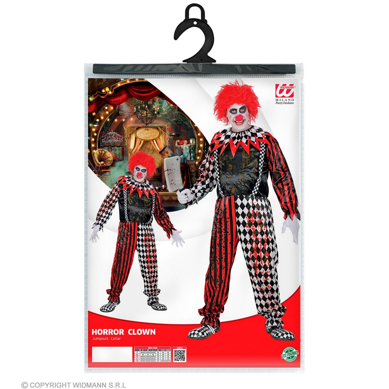 Op deze afbeelding zie je een Kostuums, van het merk Widmann. Moordende Horrorclown Man Kostuum