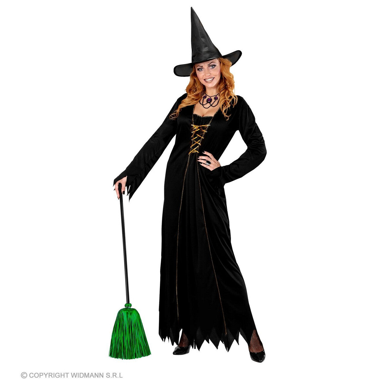 Op deze afbeelding zie je een Accessoires, van het merk Widmann. Heksenbezem Groen Folie 92 Centimeter