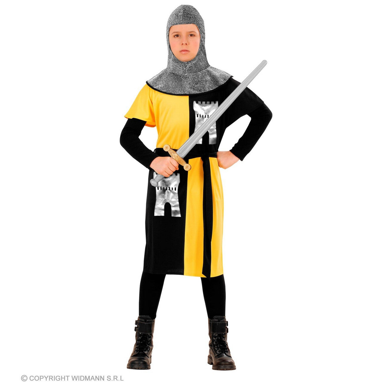 Op deze afbeelding zie je een Kostuums, van het merk Widmann. Jonge Middeleeuwse Ridder Van Het Geelkasteel Jongen Kostuum