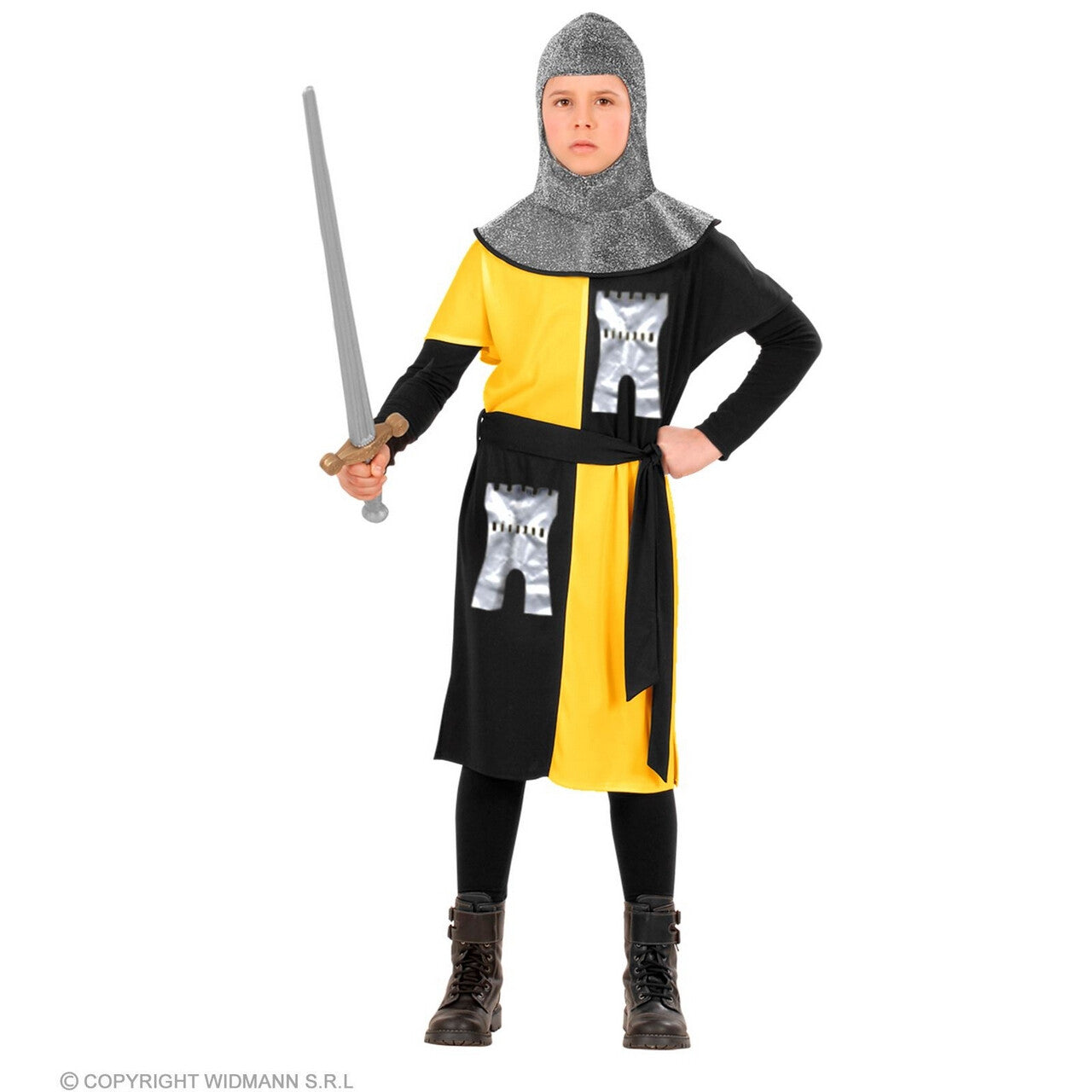 Op deze afbeelding zie je een Kostuums, van het merk Widmann. Jonge Middeleeuwse Ridder Van Het Geelkasteel Jongen Kostuum