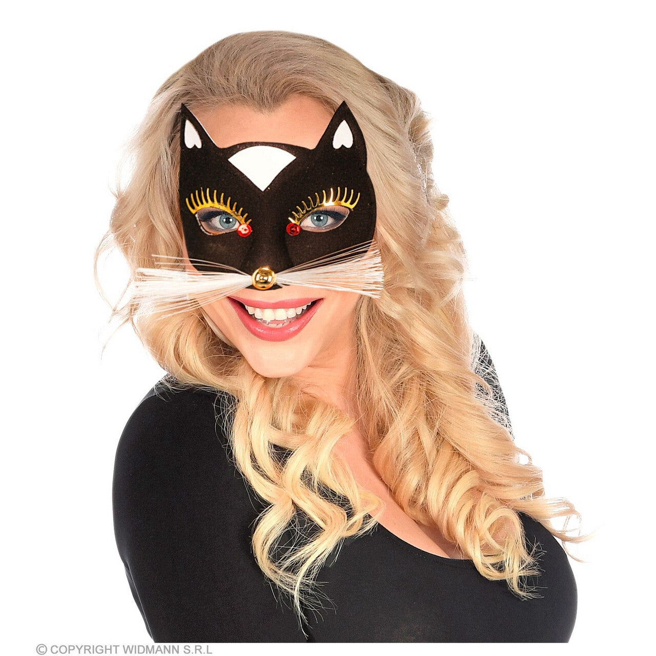 Op deze afbeelding zie je een Accessoires, van het merk Widmann. Oogmasker Kat Met Snorharen, Zwart