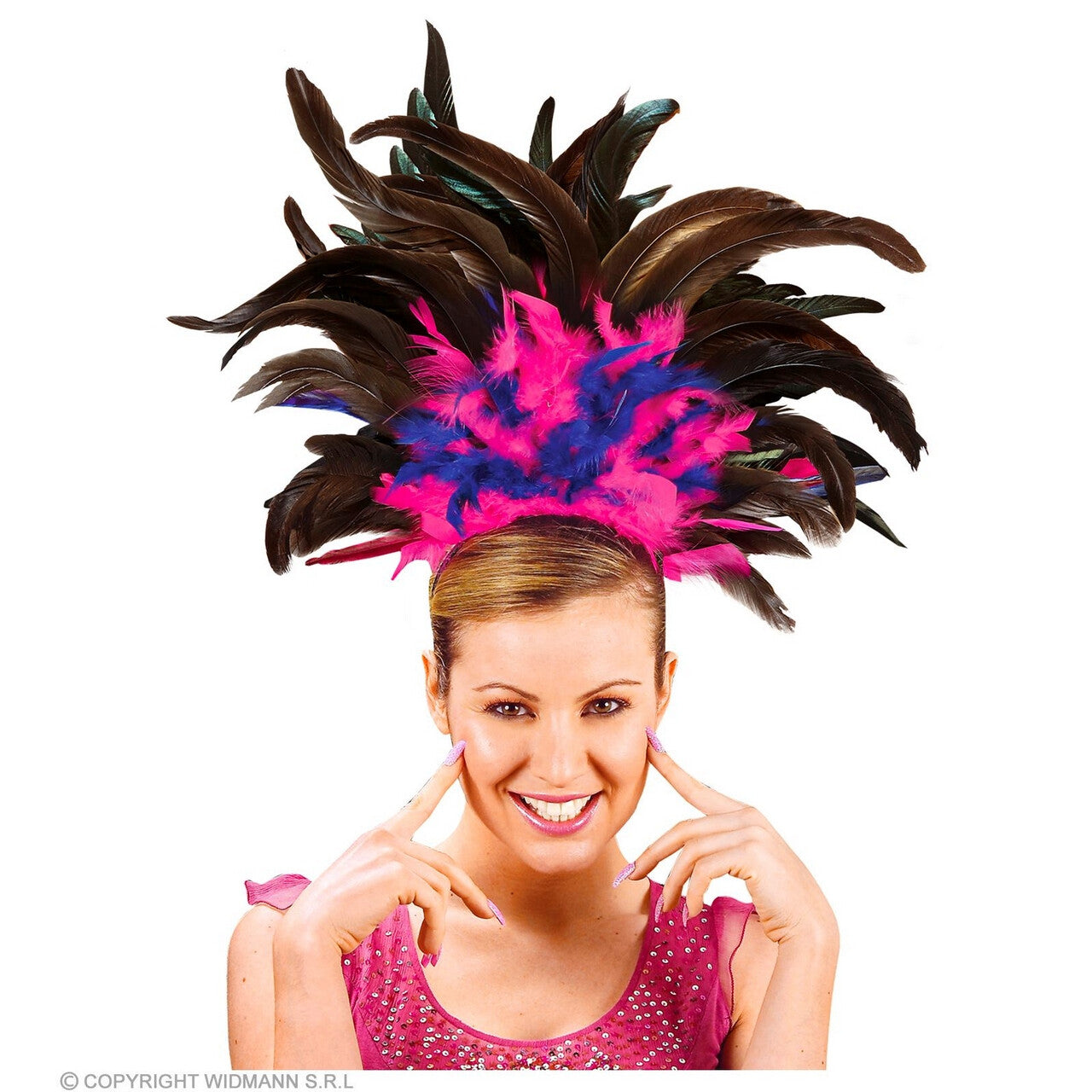 Op deze afbeelding zie je een Accessoires, van het merk Widmann. Hoofdband Met Veren Belem Zomer Carnaval Roze Blauw