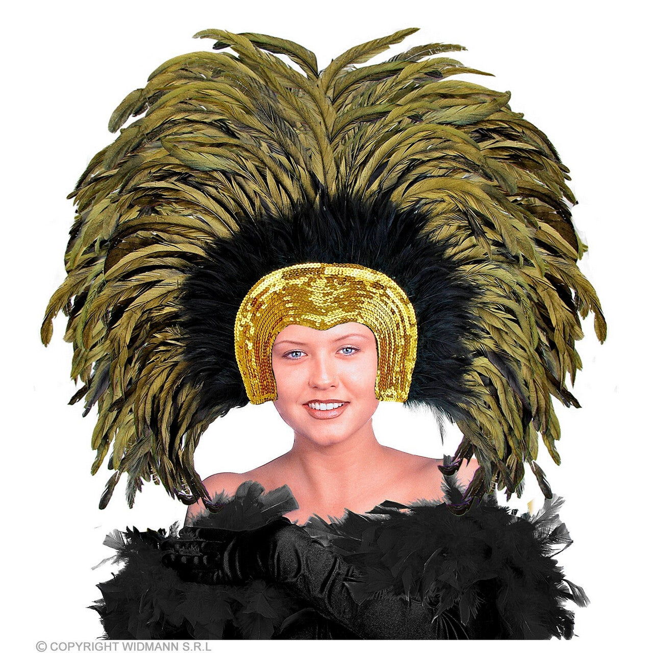 Op deze afbeelding zie je een Accessoires, van het merk Widmann. Hoofdbedekking Met Veren Aruba Zomercarnaval Goud