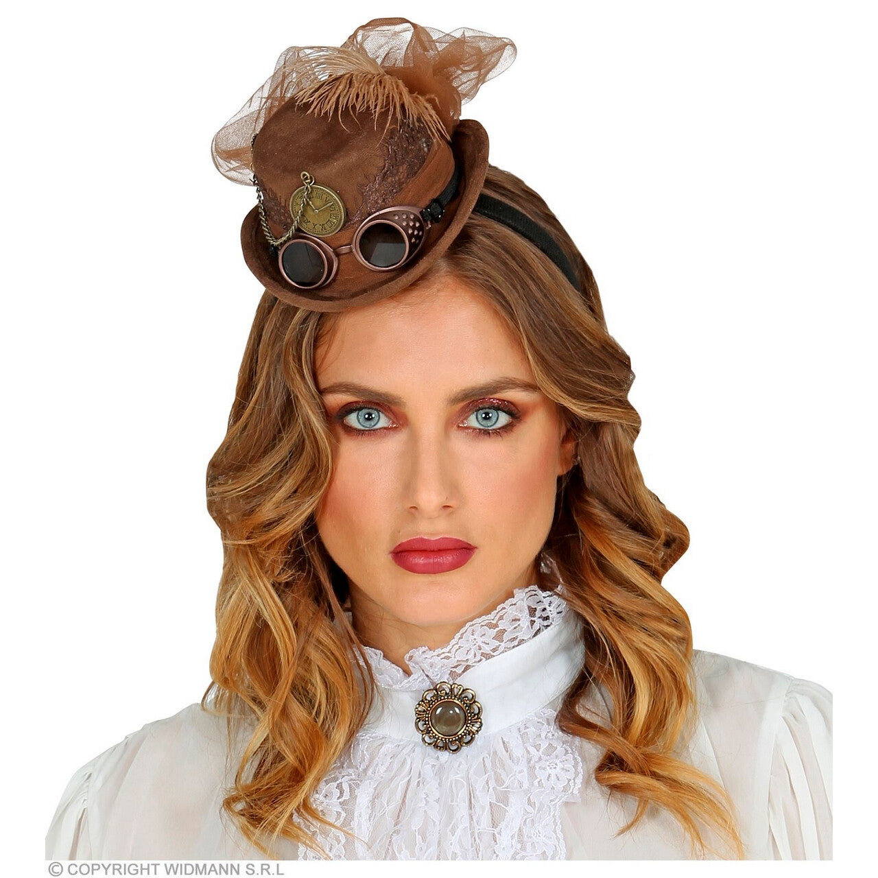 Op deze afbeelding zie je een Accessoires, van het merk Widmann. Mini Hoge Hoed Steampunk Bruin